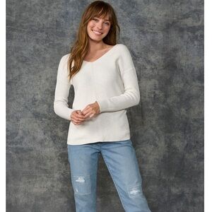 BNWT LL Bean Navy Women's Cotton Shaker-Stitch Sweater, V-Neck Medium